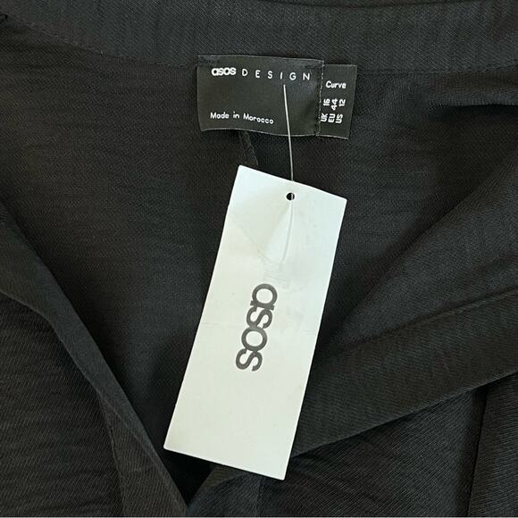 ASOS DESIGN NWT Curve Button Through Waist Midi Shirt Dress Black Size 12 - Picture 13 of 15
